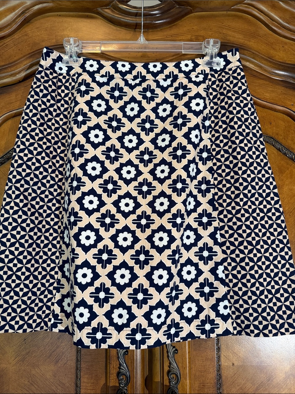 Patterned Navy and peach A-Line Skirt